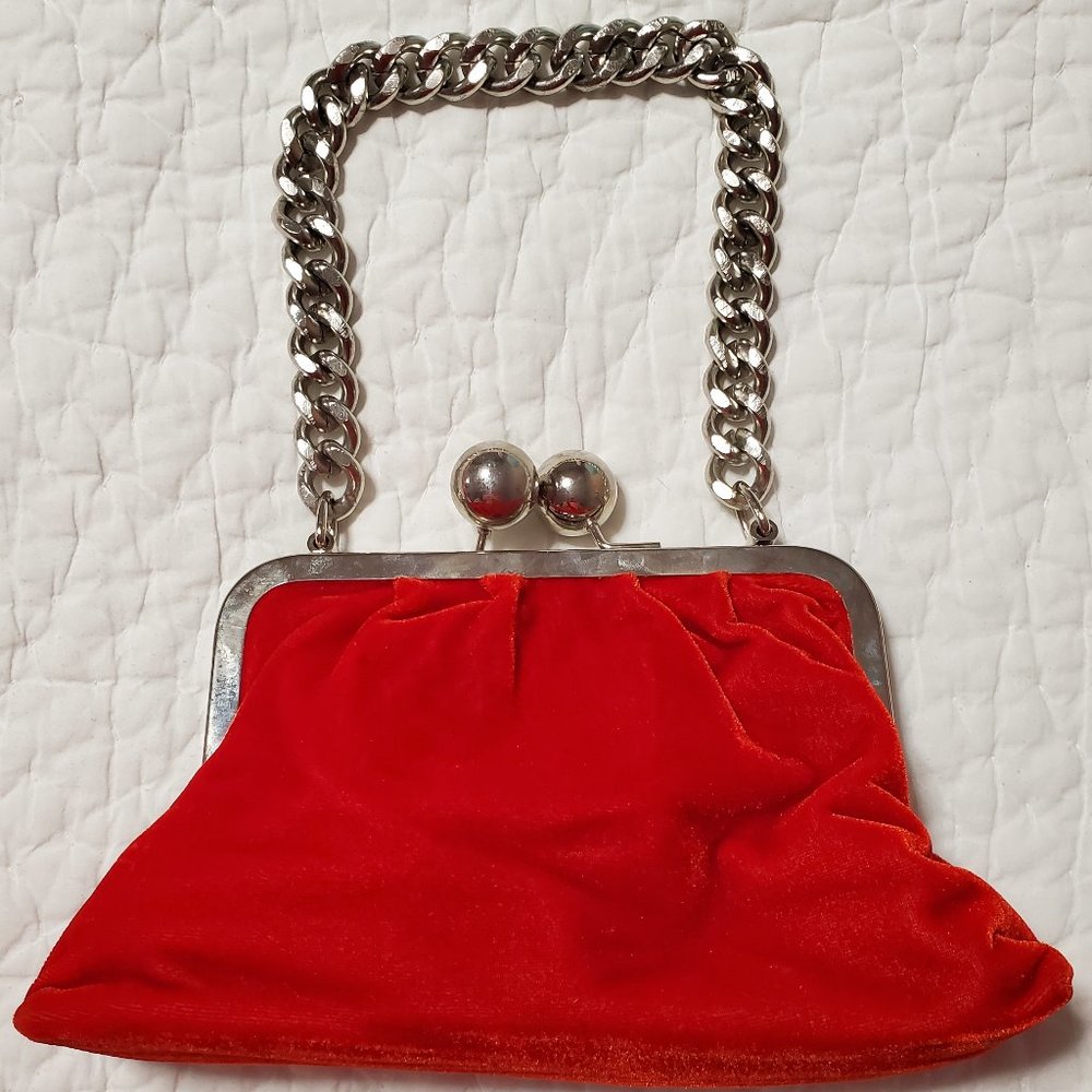 Anthropologie Red Velvet Kiss-lock purse by Lapis